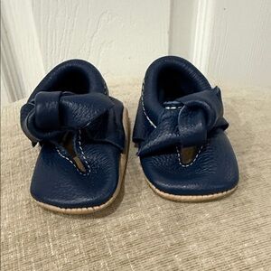 Freshly Picked Navy Blue Leather Baby Moccasins